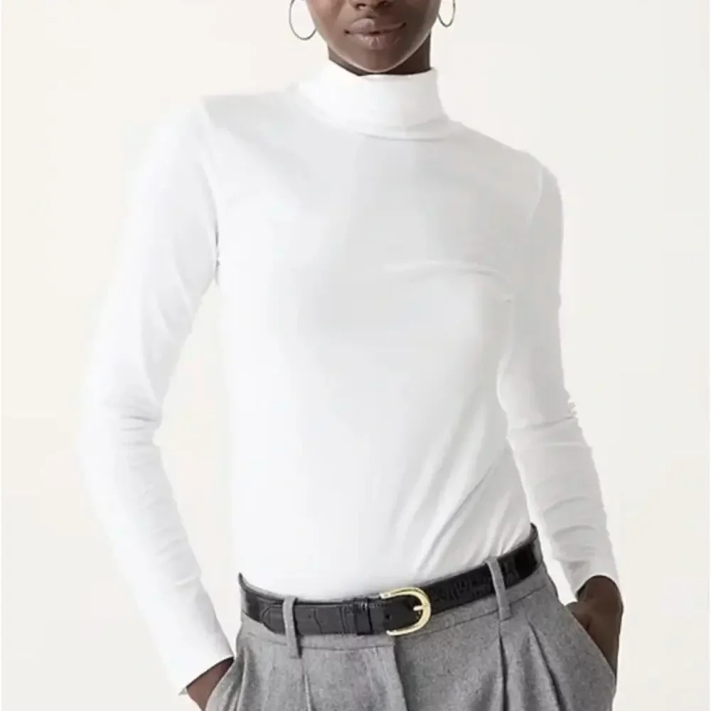 NWT J. Crew Tissue Turtleneck Top White Long Sleeve Lightweight Classic Size S - Picture 2 of 13